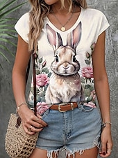 voordelige Pasen T-shirt-Pasen Dames Camisole Tanktop Grafische Dier Stylish Casual Mouwloos V-hals Regular Tops Dagelijkse Print Beige Zomer