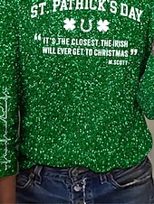 cheap St Patrick's T-shirts-St. Patrick Women's T Shirt Letter Casual Long Sleeve Crew Neck Regular Tops Daily Print Green Spring Fall