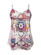 billige Tanks og camisole til kvinner-Kvinners Camisole Tank Top Grafisk Stilig Uformell Uten ermer Stropp Regular Tops Daglig Trykk Khaki Sommer