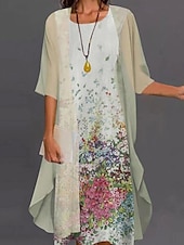 abordables Ensembles de robes-Femme Mode Vêtement de rue Jupe Ensembles Manches 3/4 Col Ras du Cou Imprimé Imprimer Usage quotidien Rendez-vous Vert Claire Violet Vert Printemps Standard