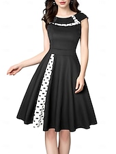 abordables Vestidos Ceremonia-Mujer Vestido Midi Vestido vintage Elegante Ajuste regular Sin Mangas Cuello Barco Negro Rojo Azul Marino Verano Primavera
