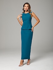 abordables Avec veste-Deux Pièces Fourreau / Colonne Robe de Mère de Mariée  Elégant Encolure dégagée Longueur Sol Mousseline de soie manche longue Echarpe incluse avec Couleur Pleine 2025