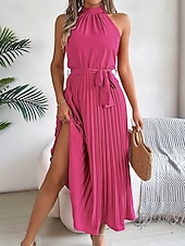 levne Jednoduché šaty-Dámské midi šaty zavinovací šaty áčkové šaty plisované šaty halter šaty dovolená dovolená volnočasové každodenní běžný střih grafické bez rukávů halter výstřih černé růžové vínové zelené letní