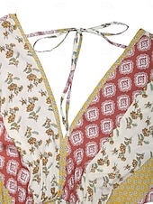 preiswerte Urlaubsoverall-Damen Normal Jumpsuit Urlaub Blumen 3/4 Ärmel V Ausschnitt Hohe Taillenlinie Urlaub Täglich Regular Fit Gelb Sommer