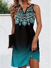 economico Abiti Boho-Per donna Mini Abito Vestito Casual Mini abito Vestito Estivo Abito Estivo Casual Vacanza Quotidiano Ferie Vestibilità regolare Floreale Grafico Stile Boho Senza Maniche Scollo a V Rosa Vino Blu Verde