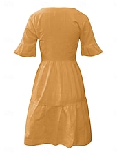 preiswerte Abschlusskleider-Damen Minikleid Weißes Kleid Casual kleid Rüschenkleid Kleid mit Puffärmeln Basic Brautkleider schlicht Urlaub Täglich Regular Fit Glatt Ärmellos V Ausschnitt Weiß Gelb Blau Sommer