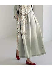 abordables Robes fleuries-Robe Maxi Femme Robe Décontractée Vacances Coupe ample Florale Graphique Lin semblable Manches 3/4 Col rond Vert Printemps Automne Hiver