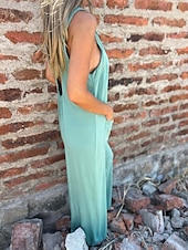 abordables Mono-Mujer Normal Mono Activo Color sólido Sin Mangas Escote en U Botones Bolsillo Vacaciones Diario Ajuste regular Negro Blanco Azul Piscina Verano