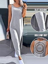 preiswerte Einfaches Kleid-Damen Maxikleid A-Linie Kleid Einfarbig Tank Kleid Sommerkleid Basis Freizeit Urlaub täglich reguläre Passform Grafik ärmellos Rundhalsausschnitt Schwarz Weiß Armee Grün Dunkelgrau Sommer