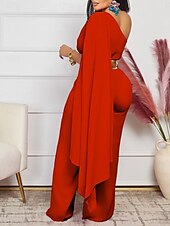 preiswerte Kentucky Kleid-Kentucky Derby Damen Midi Kleid Normaler Jumpsuit Elegant Einfarbig Ärmellos Ein Schulter Hohe Taille Party Cocktailkleid Reguläre Passform Schwarz Weiß Rot Sommer