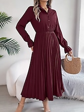 halpa Yksinkertainen mekko-Naisten maksi mekko A-linja mekko yksivärinen kesä mekko laskostettu mekko istuva ja levenevä mekko juhlat syntymäpäivä loma arkipäivän säännöllinen istuvuus tavallinen ilman hihoja kauluspaita viini