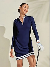 billiga Kvinnors golfkläder-Dam golfklänning Marinblå Långärmad Golfkläder för damer Kläder Outfits Bär kläder
