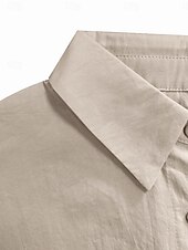 billige Kvinne Enkle Topper-Dame Skjorte Bluse Helfarge Stilfull Fritid Langermet Skjortekrage Vanlige topper Daglig Knapper Kakifarget Sommer Vår