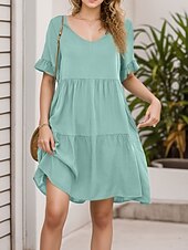 cheap White Graduation Dresses-Women&#039;s Mini Dress T Shirt Dress Tee Dress Shift Dress Ruffle Dress Casual Vacation Street Casual Regular Fit Graphic Short Sleeve V Neck Black White Light Green Wine Summer