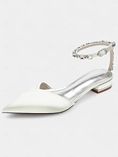abordables Officiel-chaussures de mariage chic en satin noir avec bride à la cheville en cristal – bout pointu, talon bas, parfaites pour les mariages et les occasions élégantes