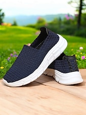 お買い得  レディーススニーカー-女性用スリッポンスニーカー - 通気性のある織りデザインと快適なソールで、春夏のカジュアルなお出かけに最適です。