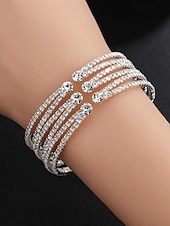 billige Damearmbånd-flerlags rhinestone mansjettarmbånd for kvinner - elegante sølvsmykker med glitrende rhinestones for bryllup, fester og spesielle anledninger