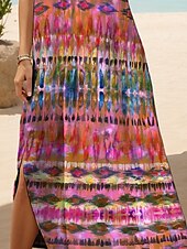 olcso Művészet és Design Ruha-NŐI MAXI RUHA LAZA RUHA NAPKÖNTÖS A vonalú RUHA BOHEMIA ÜDÜLÉS STÍLUSOS ÜDÜLÉS NAPI SZOKÁSY ILLESZKEDÉS Ombre Geometrikus Tye Dye RÖVID UJJÚ V Nyakú Piros Tavasz Ősz