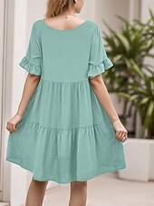 cheap White Graduation Dresses-Women&#039;s Mini Dress T Shirt Dress Tee Dress Shift Dress Ruffle Dress Casual Vacation Street Casual Regular Fit Graphic Short Sleeve V Neck Black White Light Green Wine Summer