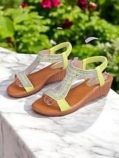 economico Sandali con zeppa-sandali con cinturino a T scintillanti per donna: sandali con zeppa comodi ed eleganti con accenti di strass, ideali per uscite informali, feste estive e occasioni speciali