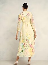preiswerte Bodenlänge-A-Linie Brautmutterkleid Elegantes Einfaches Minimalistisches V-Ausschnitt Blumenmuster bodenlang Chiffon Langarm mit verdeckten Knöpfen Derby Kleid Renntag Kleid Hochzeitsgastkleid 2025