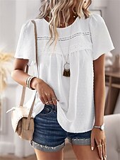 Dámské Košile Halenka Pevná barva stylové Na běžné nošení Krátký rukáv Tričkový Běžné topy Práce Denní Dovolená Šalvějová zeleň Černá Bílá Světlá růžová Rubínově červená Léto Jaro levne Hladké dámské topy-Dámské Košile Halenka Pevná barva stylové Na běžné nošení Krátký rukáv Tričkový Běžné topy Práce Denní Dovolená Šalvějová zeleň Černá Bílá Světlá růžová Rubínově červená Léto Jaro