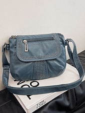 billiga Crossbodyväskor-brun crossbody-väska i konstläder med dubbdetaljer – avslappnad, trendig handväska för vardagsbruk, shopping och utflykter svart röd blå