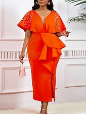 preiswerte Kentucky Kleid-Kentucky Derby Damen Midi Kleid Bodycon Kleid Puffärmel Kleid Elegant Formal Cocktail Formal Party Hochzeitsgast Reguläre Passform Grafisch Kurzarm V-Ausschnitt Schwarz Weiß Gelb Rot Sommer