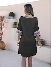cheap Casual Dress-Valentine&#039;s Day Women&#039;s Normal Mini Dress Boho Chic Dresses A Line Dress Bohemia Stylish Classic Elbow Sleeve Vacation Party Casual Form Fit Floral Plain 3/4 Length Sleeve Crew Neck Black White Summer