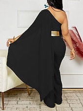 preiswerte Kentucky Kleid-Kentucky Derby Damen Midi Kleid Normaler Jumpsuit Elegant Einfarbig Ärmellos Ein Schulter Hohe Taille Party Cocktailkleid Reguläre Passform Schwarz Weiß Rot Sommer