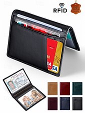 cheap Wallets-Men&#039;s RFID Blocking Wallet, Premium Cowhide Leather, Slim Design with Multiple Card Slots and ID Window – Secure and Stylish Wallet for Everyday Use Wine Black Dark Green