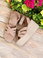 olcso Nyári szandálok-női espadrille platform ékszandál – nyitott orrú bokapántos nyári cipő hétköznapi, strand- és nyaralási viselethez