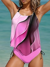 abordables Tankinis-Maillots de bain pour femmes Tankini 2 pièces Maillot de bain coquin dos nu Tenue de plage en vacances Ombre Col halter sans manches
