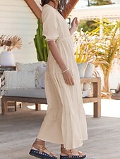 cheap Casual Dress-Women&#039;s Maxi Dress Casual Dress Swing Dress A Line Dress Casual Vacation Daily Regular Fit Plain Short Sleeve V Neck Black Navy Blue Fuchsia Green Summer
