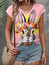 billige Påsket-skjorte-Påskedame Camisole Tank Topp Grafisk Dyr Stilig Uformell Uten Ermer V U-hals Vanlige Topper Daglig Trykk Rosa Sommer