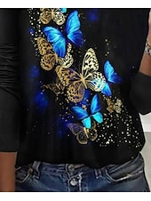 cheap Floral tee-Women&#039;s T Shirt Graphic Butterfly Casual Long Sleeve Crew Neck Regular Tops Daily Print Black Spring Fall