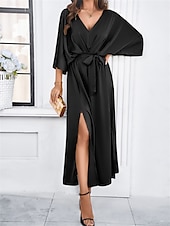 ieftine Rochie simplă-Rochie de absolvire pentru femei rochie maxi rochie de lucru rochie de petrecere casual formal manșon batwing vacanță formală petrecere regular fit grafic manșon scurt gât în V negru șampanie vin