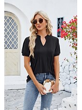 billige Kvinne Enkle Topper-Dame Boho T-skjorte Grafisk عادي Bohem søt stil Stilfull Kortermet Puffermer V-hals Vanlige topper Daglig Ut på byen Helg Trykt mønster Grå og Hvit Svart+Hvit+Grå Svart Lysegrønn Vin Sommer