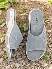 levne Pohodlné sandály-šedé sandály pro ženy – pohodlné nazouváky s otevřenou špičkou s polstrovanou podrážkou pro běžné a outdoorové aktivity
