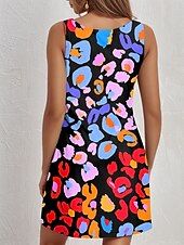 abordables Art &amp; Design Robes-Femme Mini robe Robe Trapèze Robe d&#039;été Robe à épaules dénudées Vacances Décontractées du quotidien Ample Graphic Léopard Sans Manches Col en U Bleu Eté