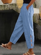 cheap Plain Cotton Linen Pant-Women&#039;s Cotton Linen Pants Chinos Fashion Streetwear Ankle-Length High Waist Plain Pocket Elastic Waistband Comfy Soft Comfortable Micro-elastic Outdoor Street dark brown Deep Green Wine Robin&#039;s Egg