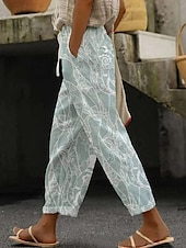 ieftine pantaloni cu picior drept-Pantaloni din bumbac și in pentru femei pantaloni baggy asemănători cu in modă stradală lungime completă talie înaltă imprimeu floral grafic termic cald respirabil moale micro-elastic exterior zilnic