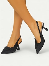 olcso Cicás sarkú cipők-női velúr slingback sarkú cipő – hegyes orrú cicasarkú masnival, elegáns pumpák bulikhoz és irodai viselethez