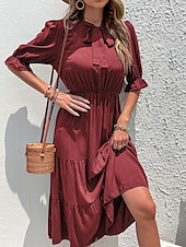 preiswerte Blumenkleider-Damen kleid lang Maxidress A Linie Kleid Basic Brautkleider schlicht Urlaub Arbeit Casual Regular Fit Glatt Halbe Ärmel Rundhalsausschnitt Schwarz Burgunderrot Grün Sommer Frühling Herbst
