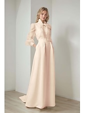 abordables robes de mariée décontractées-Robe de soirée sirène  trompette élégante formelle mariage traîne de cour manches longues col chemise ceinture  sangle organza avec nœud(s)