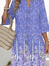 cheap Floral Dress-Women&#039;s Mini Dress Casual Dress Stylish Basic Casual Vacation Daily Regular Fit Floral 3/4 Length Sleeve V Neck Purple Summer Spring