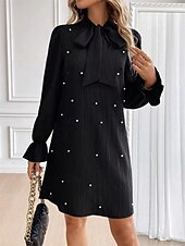 cheap Plain Dress-Women&#039;s Mini Dress Work Dresses Party Semi Formal Party Work Regular Fit Graphic Long Sleeve High Neck Black Red Summer Spring Fall