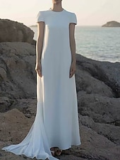 economico Abiti da sposa-Spiaggia / Destinazione Schiena scoperta Boho Abiti da sposa Linea-A Girocollo Fibbie Strascico di corte Chiffon Abiti da sposa Abiti da sposa Con Drappeggio Tinta unita 2025