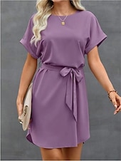 economico Vestito Semplice-Abito Mini Donne Abito Avvolto Vestito T Shirt Vestito Tee Colore Solido Casual Vacanza Strada Casual Vestibilità Regolare Grafica Manica Corta Collo a Giro Rosa Vino Blu Marino Blu Estate