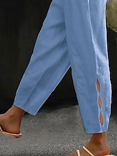 cheap Plain Cotton Linen Pant-Women&#039;s Cotton Linen Pants Chinos Fashion Streetwear Ankle-Length High Waist Plain Pocket Elastic Waistband Comfy Soft Comfortable Micro-elastic Outdoor Street dark brown Deep Green Wine Robin&#039;s Egg